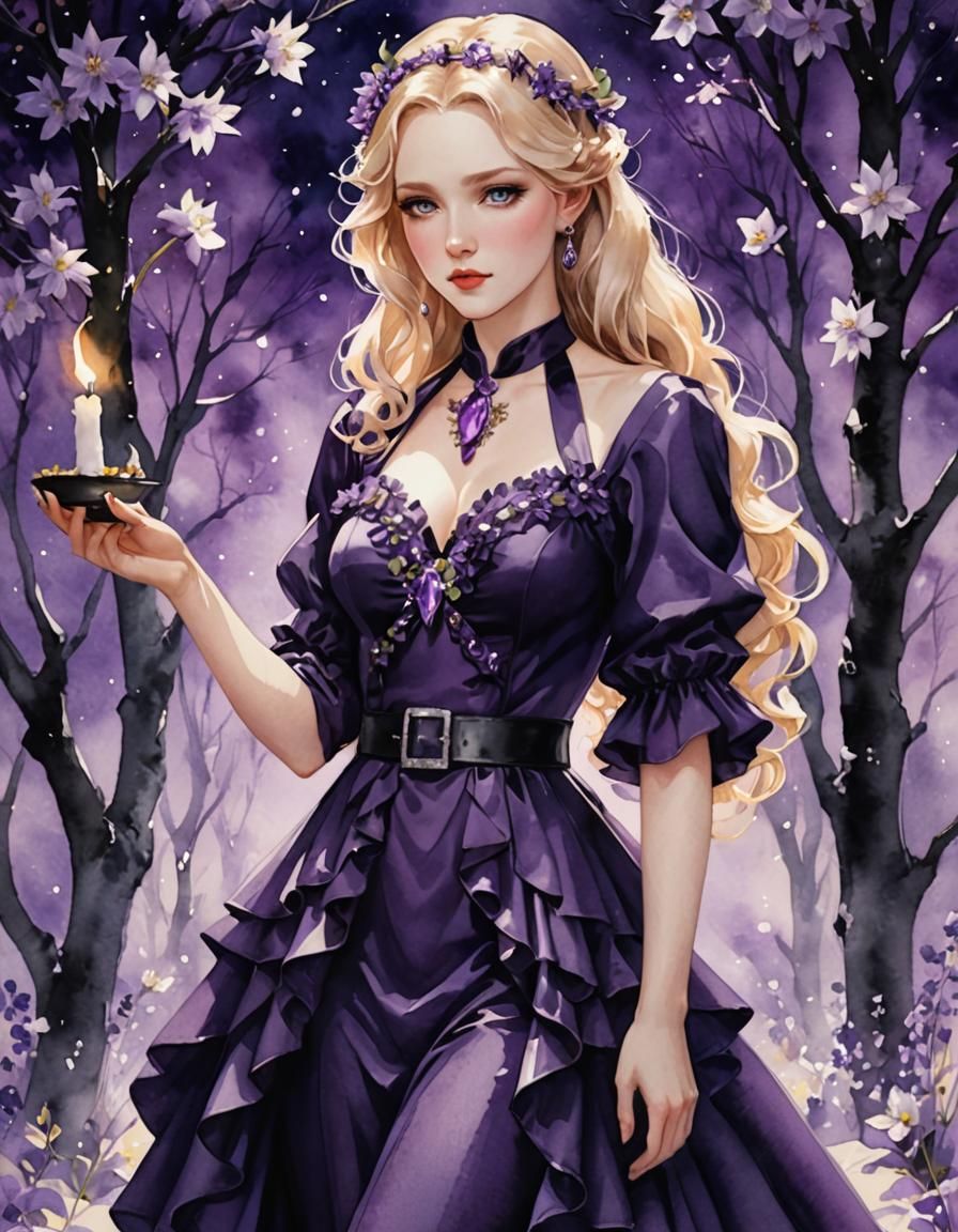 Royal Purple 1930s Suit for Imbolc: Watercolor