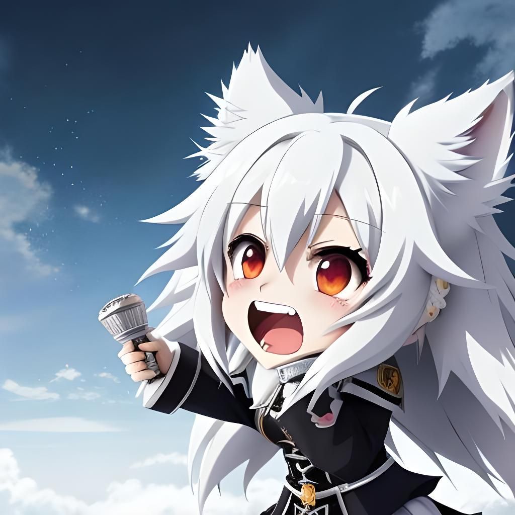 Chibi Anime Wolf Girl Screaming in Manga Style