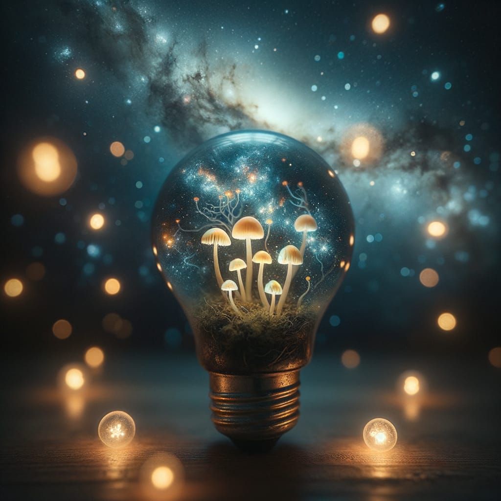 Bioluminescent Mushrooms Glow in Vintage Lightbulb Terrarium