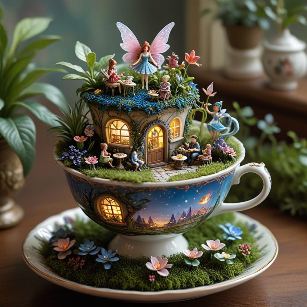 Whimsical Fairy Tale Scenes Inside Miniature Teacups