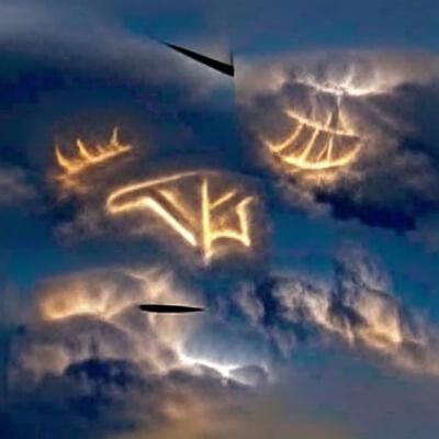 Viking Symbols in Sky with Thunder