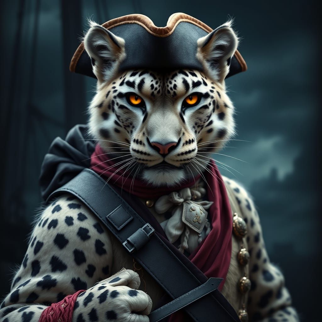 Snow Leopard Duelist on Pirate Ship Deck