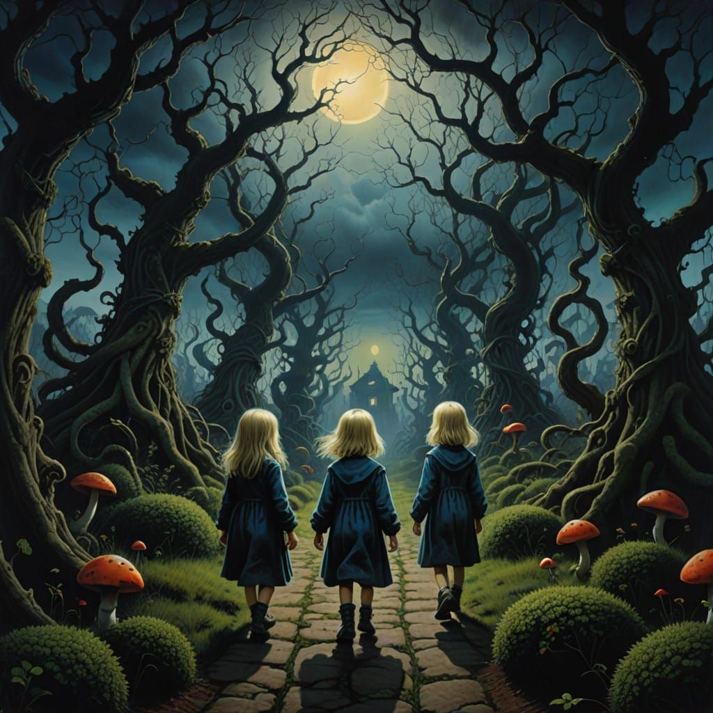 Eerie Labyrinth: A Dark Surrealist Oil Painting