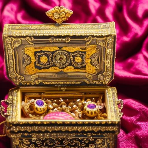 Jeweled Gemstones Overflowing from Gilded Box