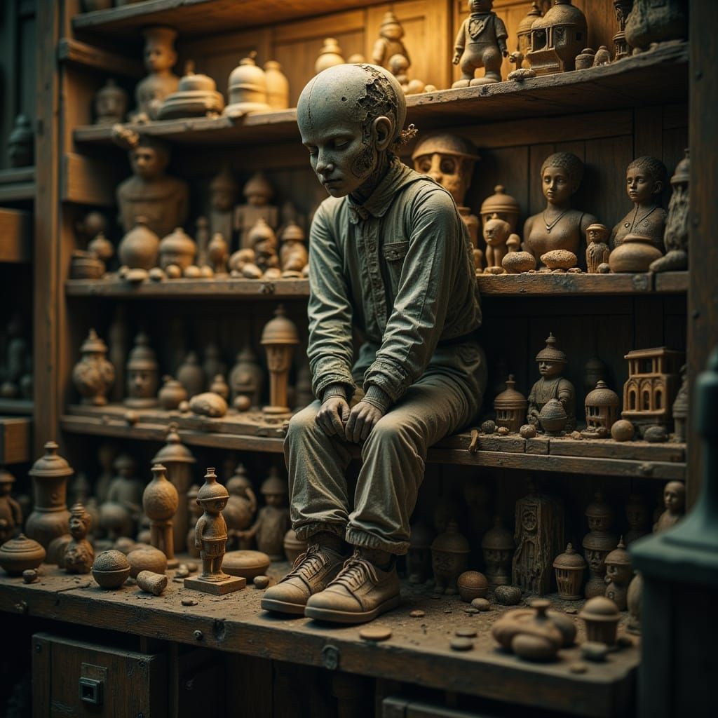 Vintage Toy Figurine in a Nostalgic Attic Scene