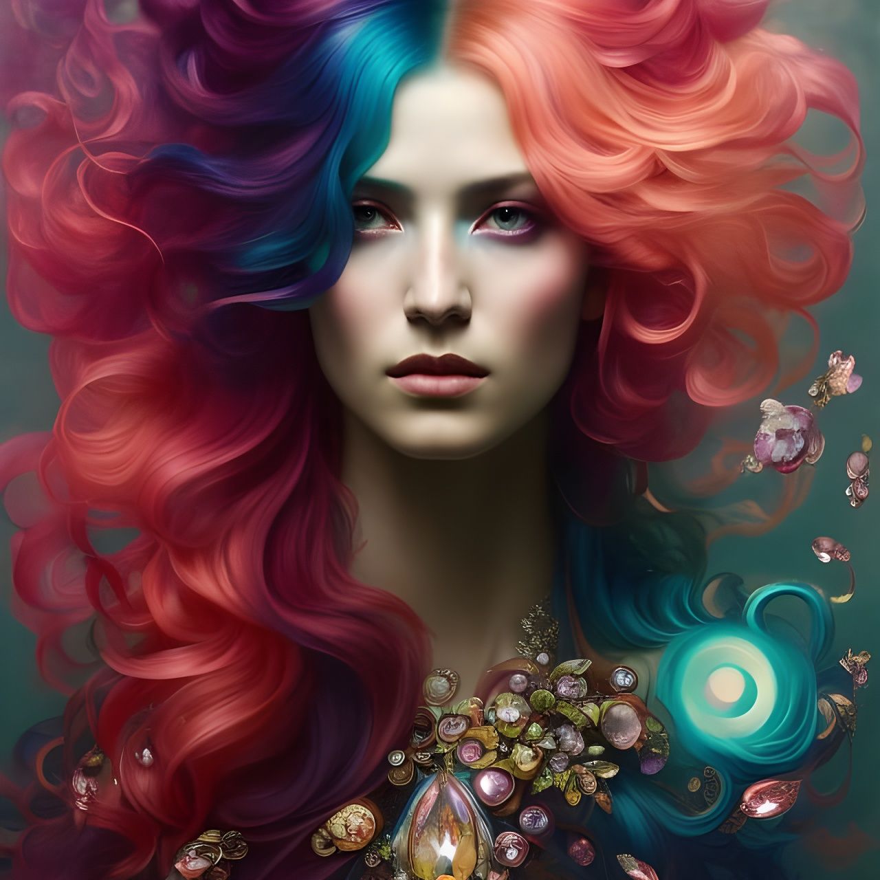 Rainbow Goddess Portrait in Illustrative Style