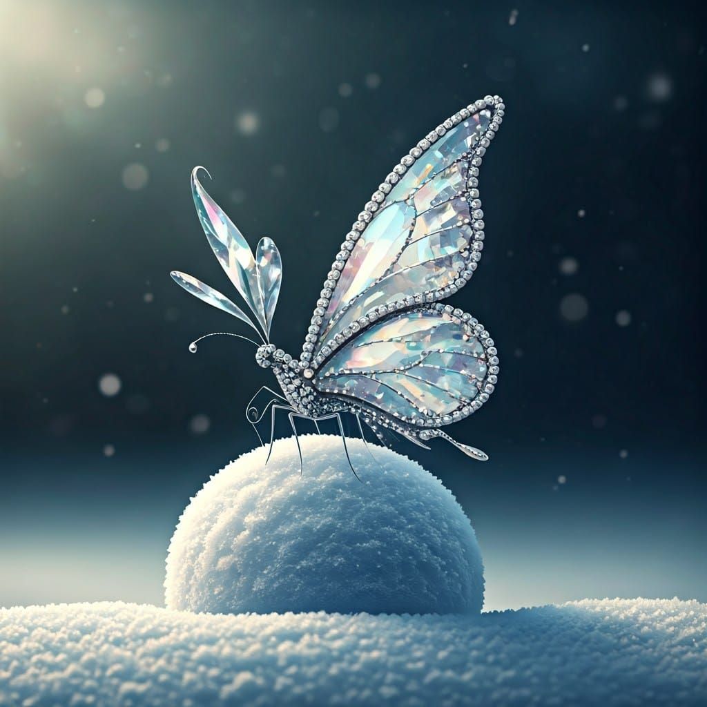 Delicate Crystal Butterfly in Winter Wonderland