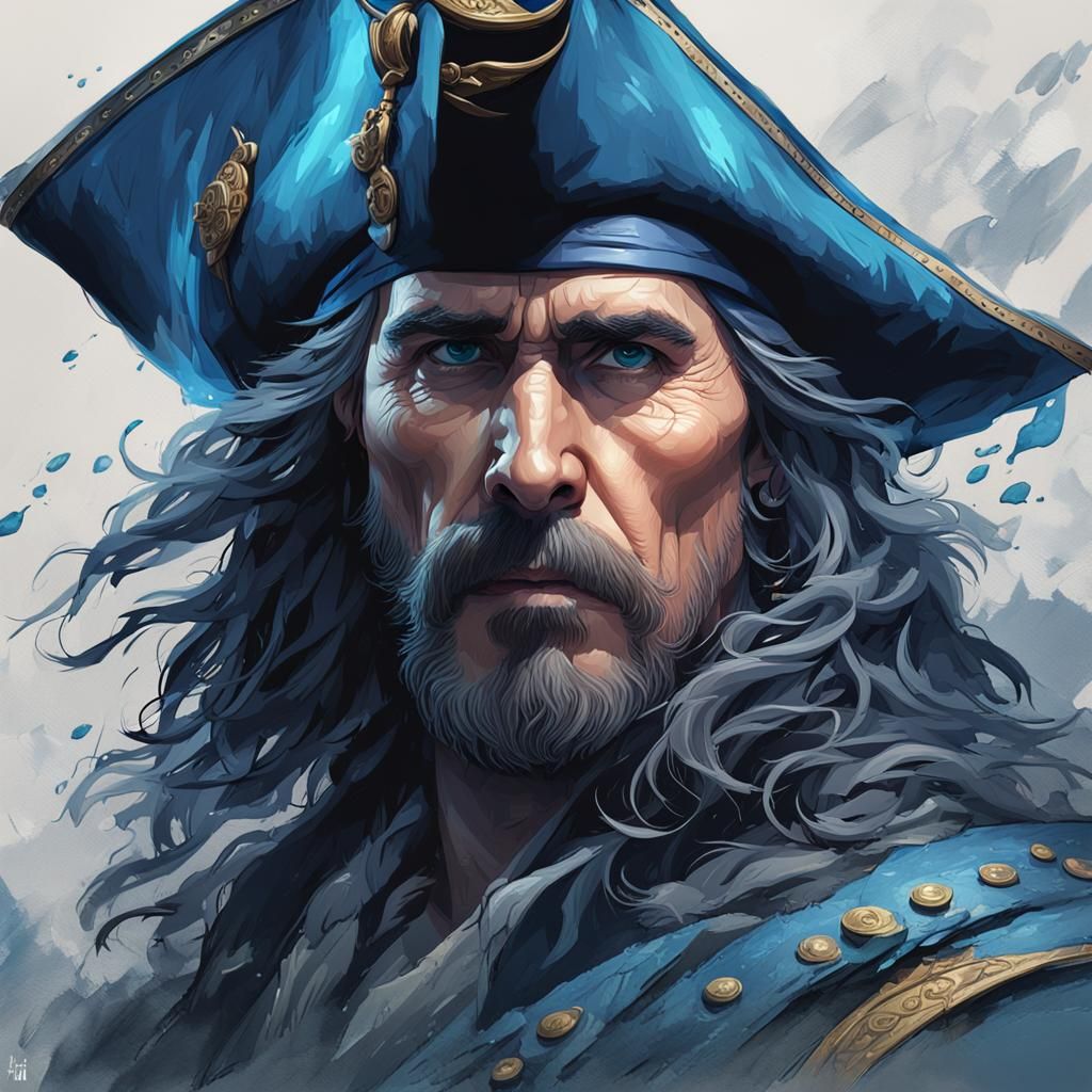 Bluebeard Pirate Portrait in Digital Art Style