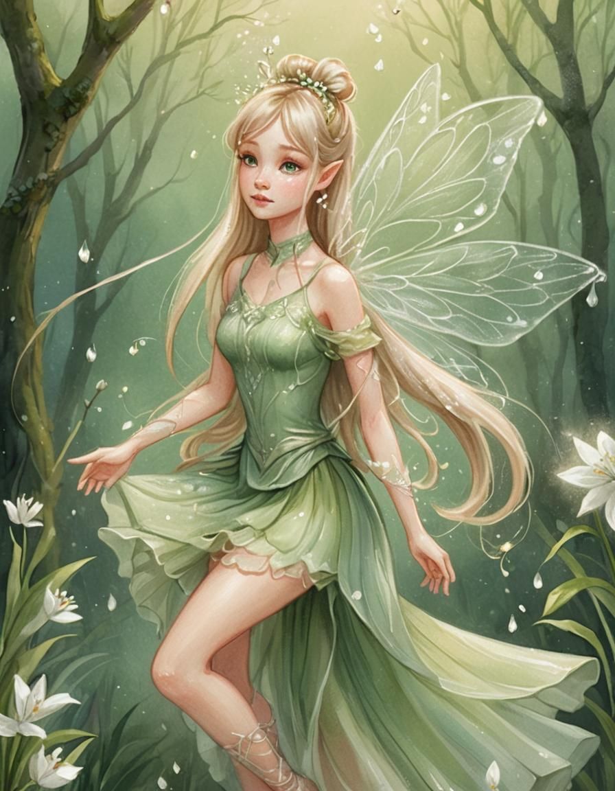 Ethereal Fairy with Crystal Wings Digital Painting