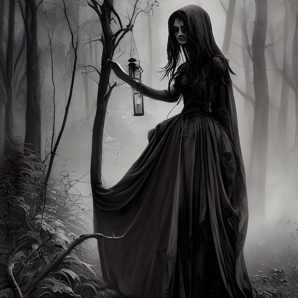 Gothic Witch in Forest: Dark Fantasy Concept Art