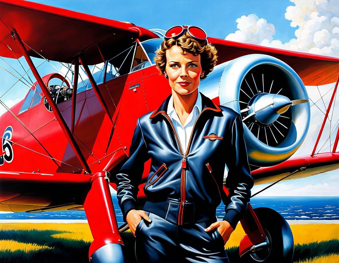 Amelia Earhart Portrait with Lockheed Vega 5B