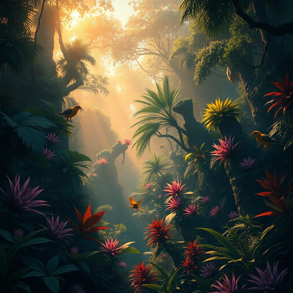 Lush Jungle Scene in Detailed Matte Painting Style