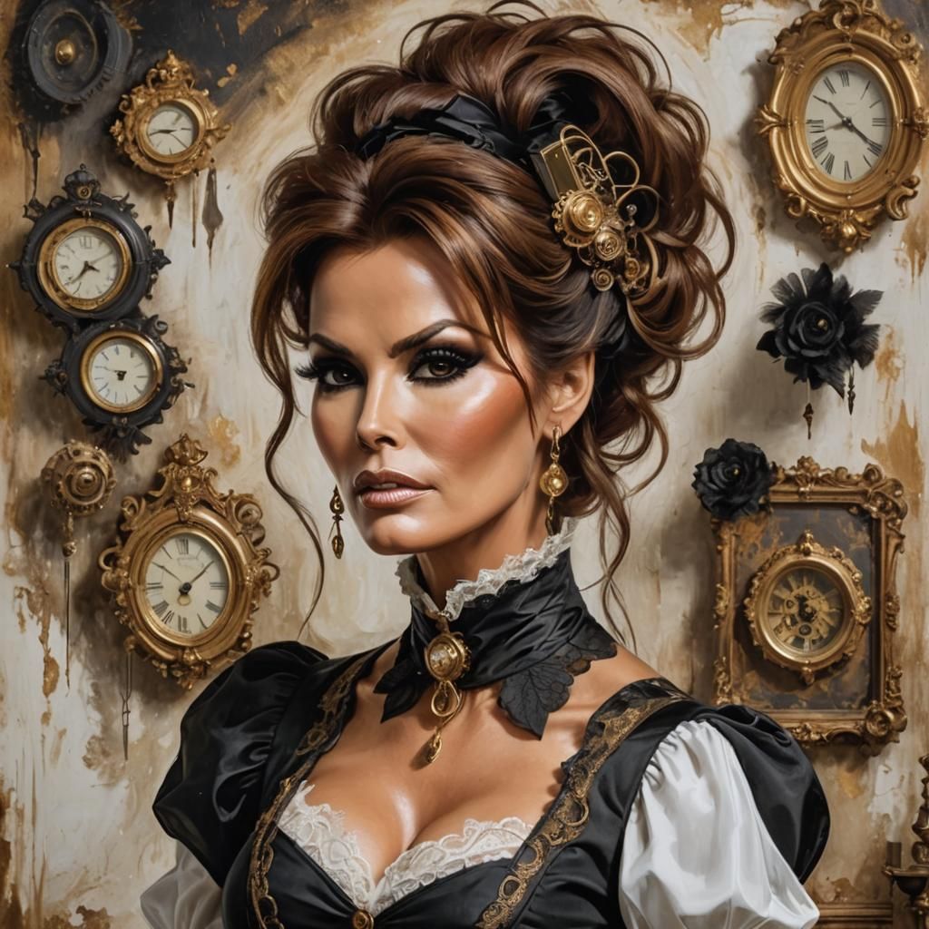 Steampunk Raquel Welch in Victorian Gaslight, Impasto Painti...