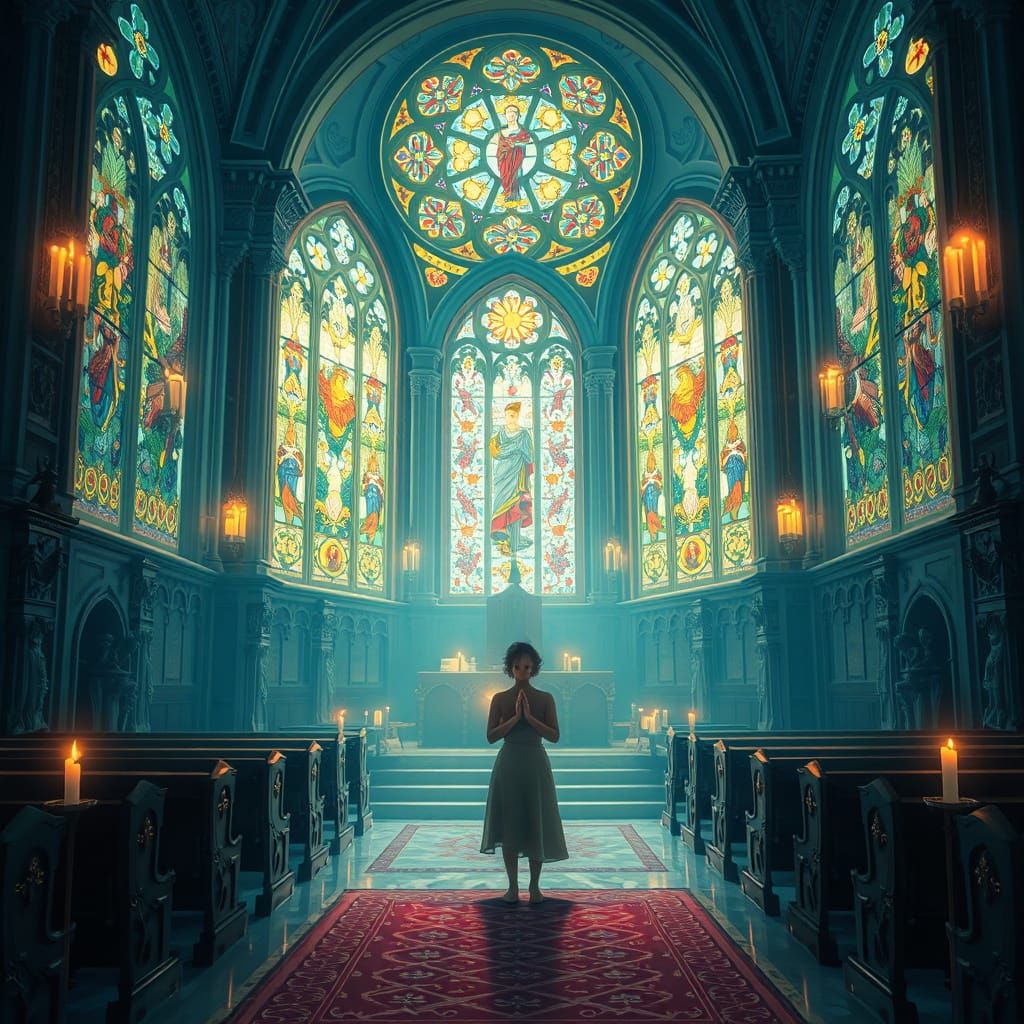 Ethereal Chapel Scene in Dreamy, Vibrant Style