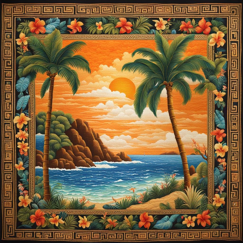 Greek Tapestry of Tropical Hawaiian Beach Paradise