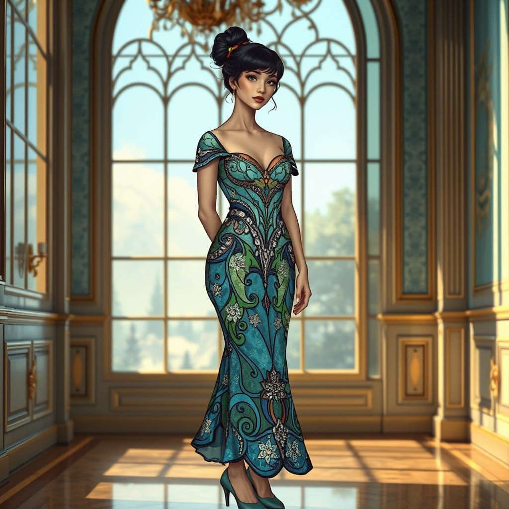 Art Nouveau Crystal Dress in Grand Ballroom