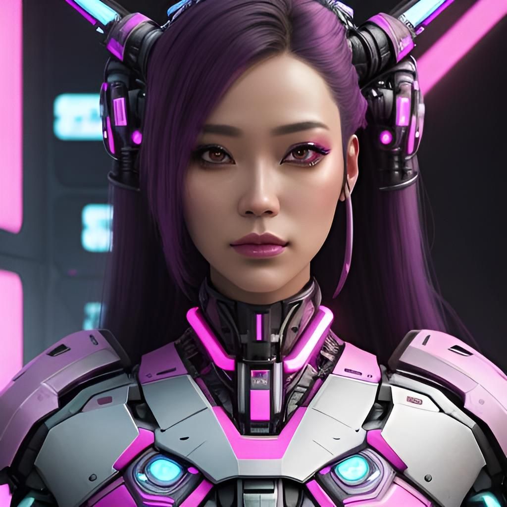 Biopunk Cyborg Woman Portrait in Neon Sci-Fi
