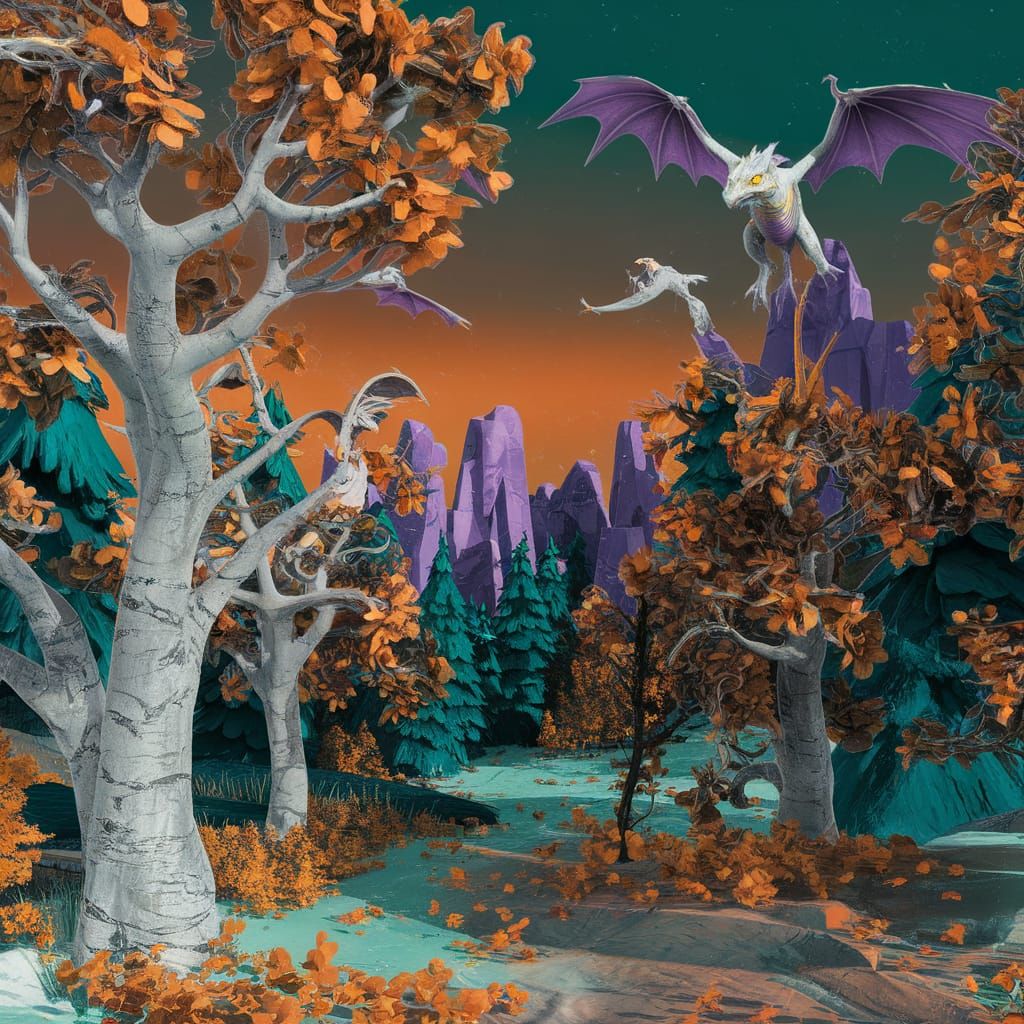 Hyperrealistic Fantasy Landscape with Snow Forest and Majest...