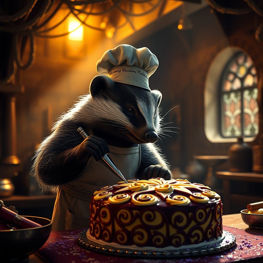 Mystical Badger Bakes Christmas Cake in Hogwarts' Ancient Ki...