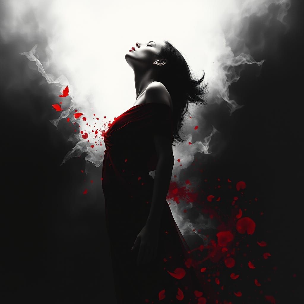 Surreal Luminous Woman in Black and Red: Historical Dystopia...