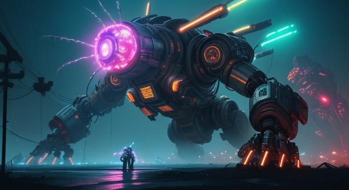 Colossal Mecha Suit in a Sci-Fi Illustration