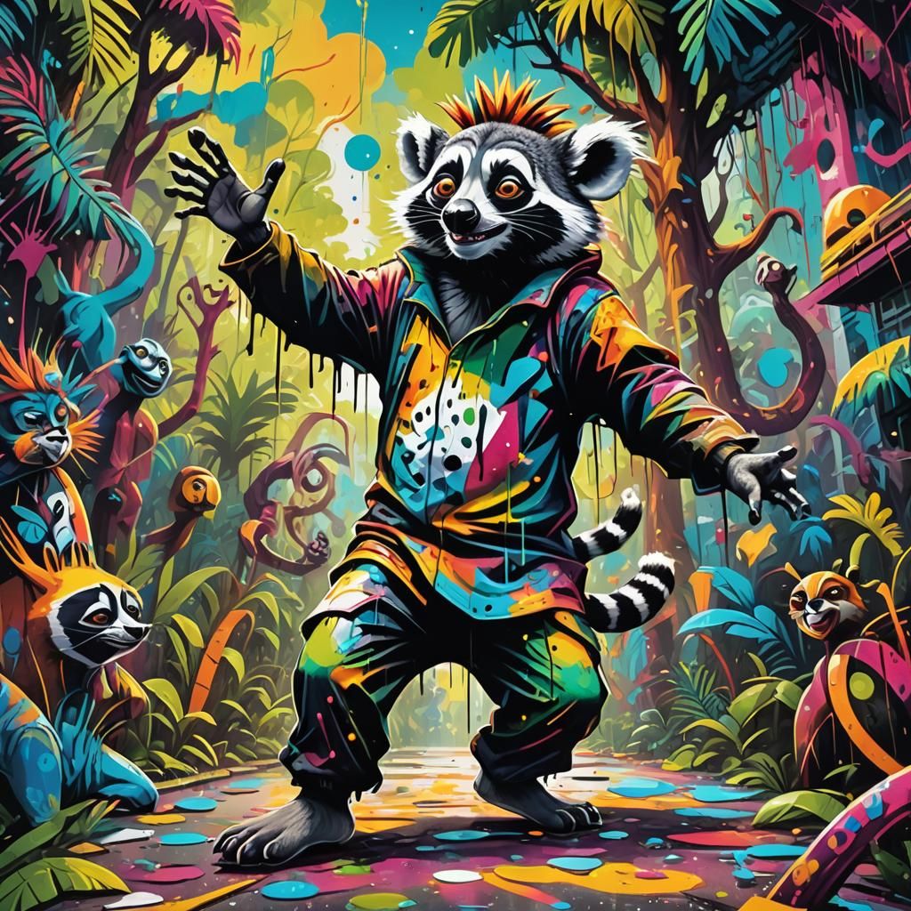 King Julian's Dance: Vibrant Street Art in Jungle