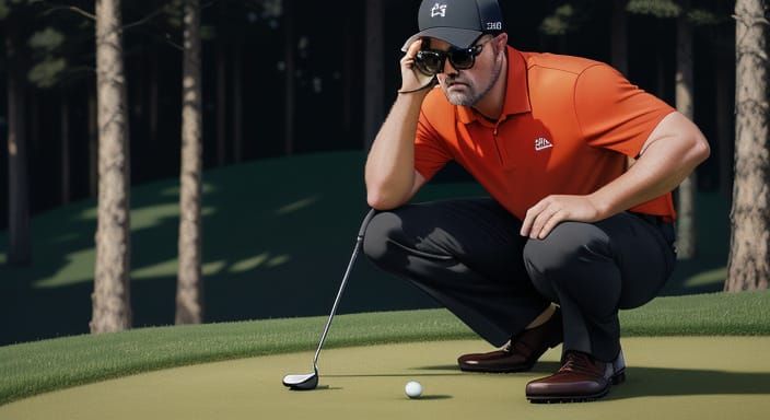 Golf Pro Contemplates Shot: Oil Painting Style