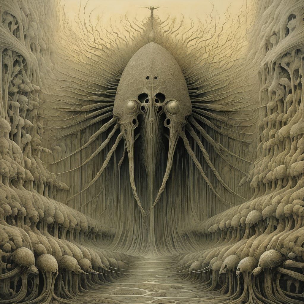 Symmetrical, Dystopian Insect with Intricate Details and Tex...