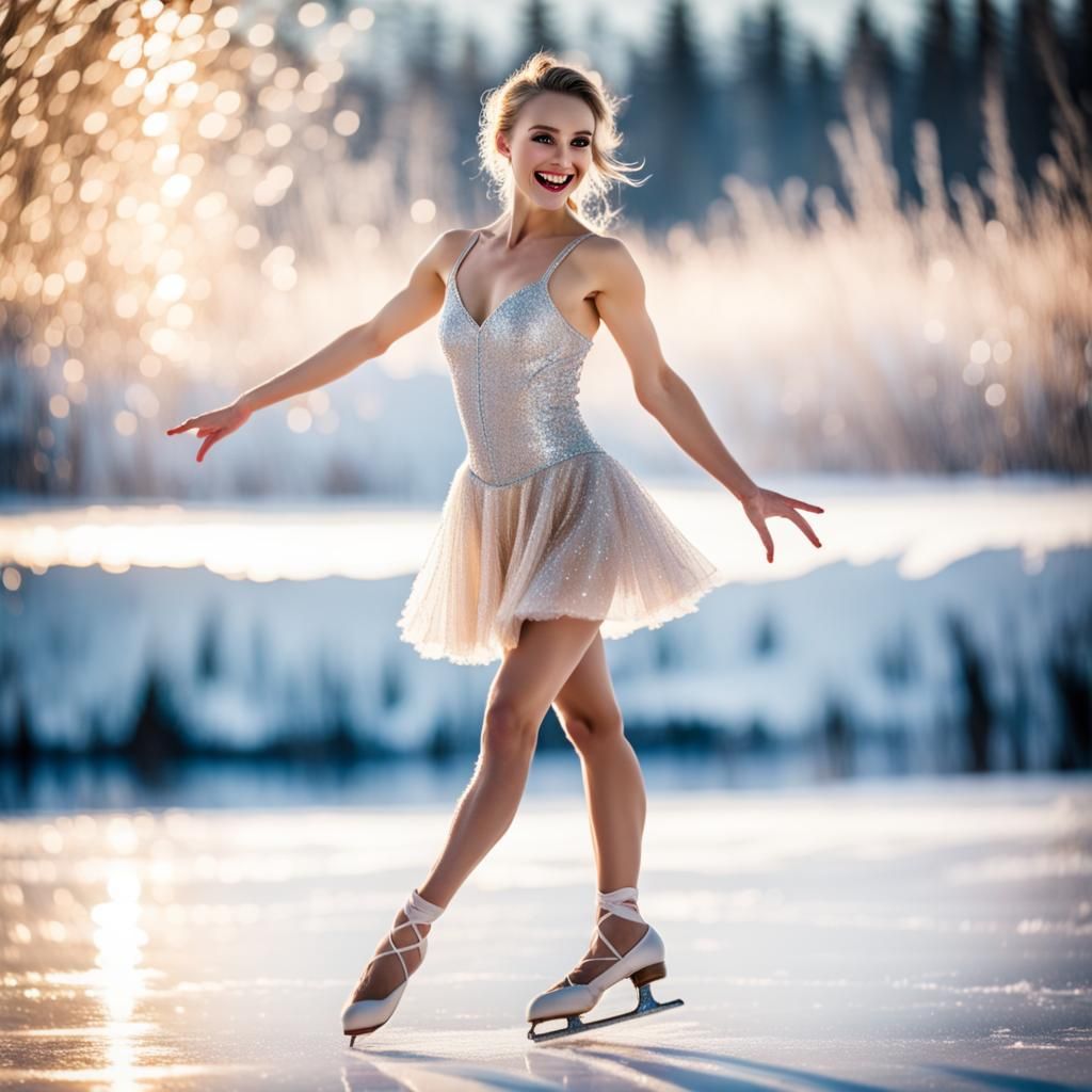 Figure Skater on Frozen Lake: Professional Photography