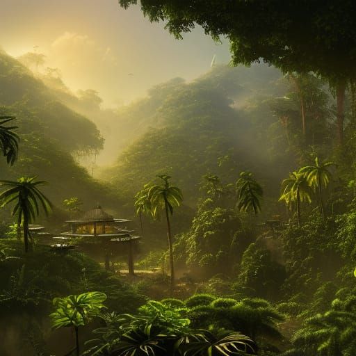 Solarpunk Utopia in Congo Rainforest: Detailed Matte Paintin...