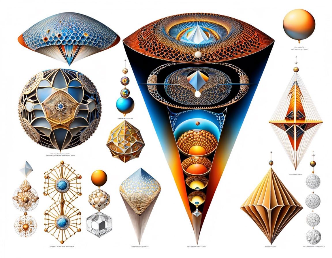 Fractal Landscape with Crystalline and Skeletal Elements