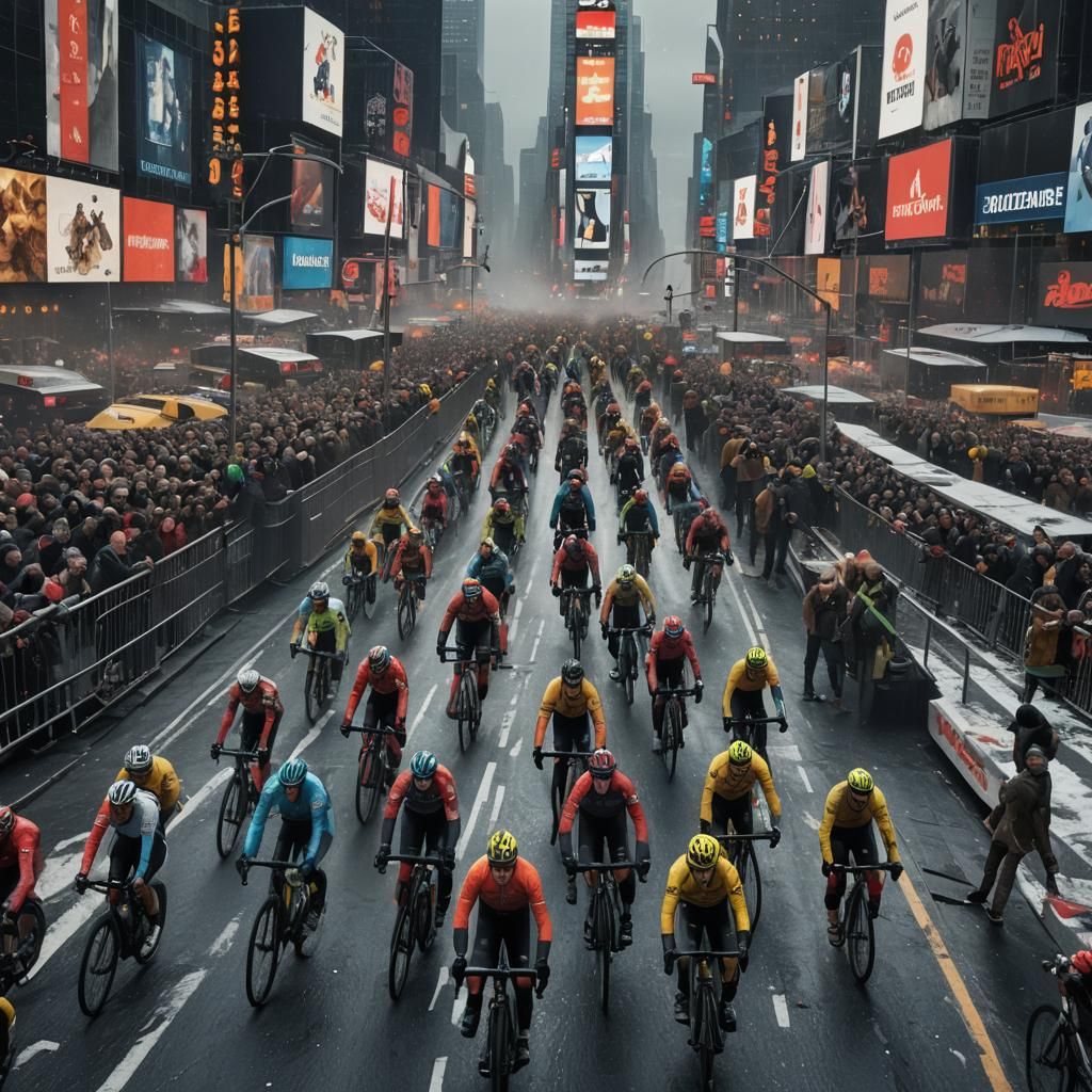 Animated Cycling Team Races Through Times Square