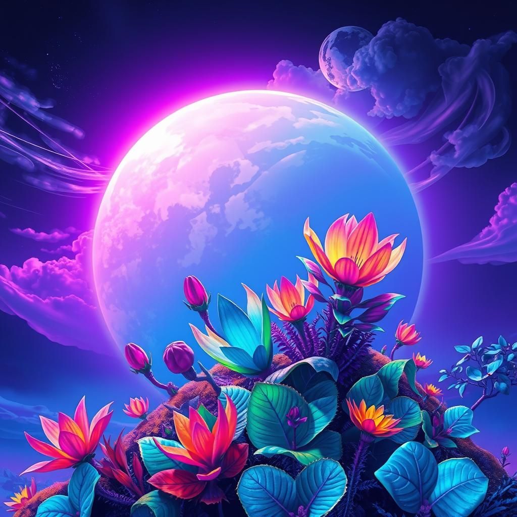 Neon Planet Flora in Sci-Fi Illustration Style