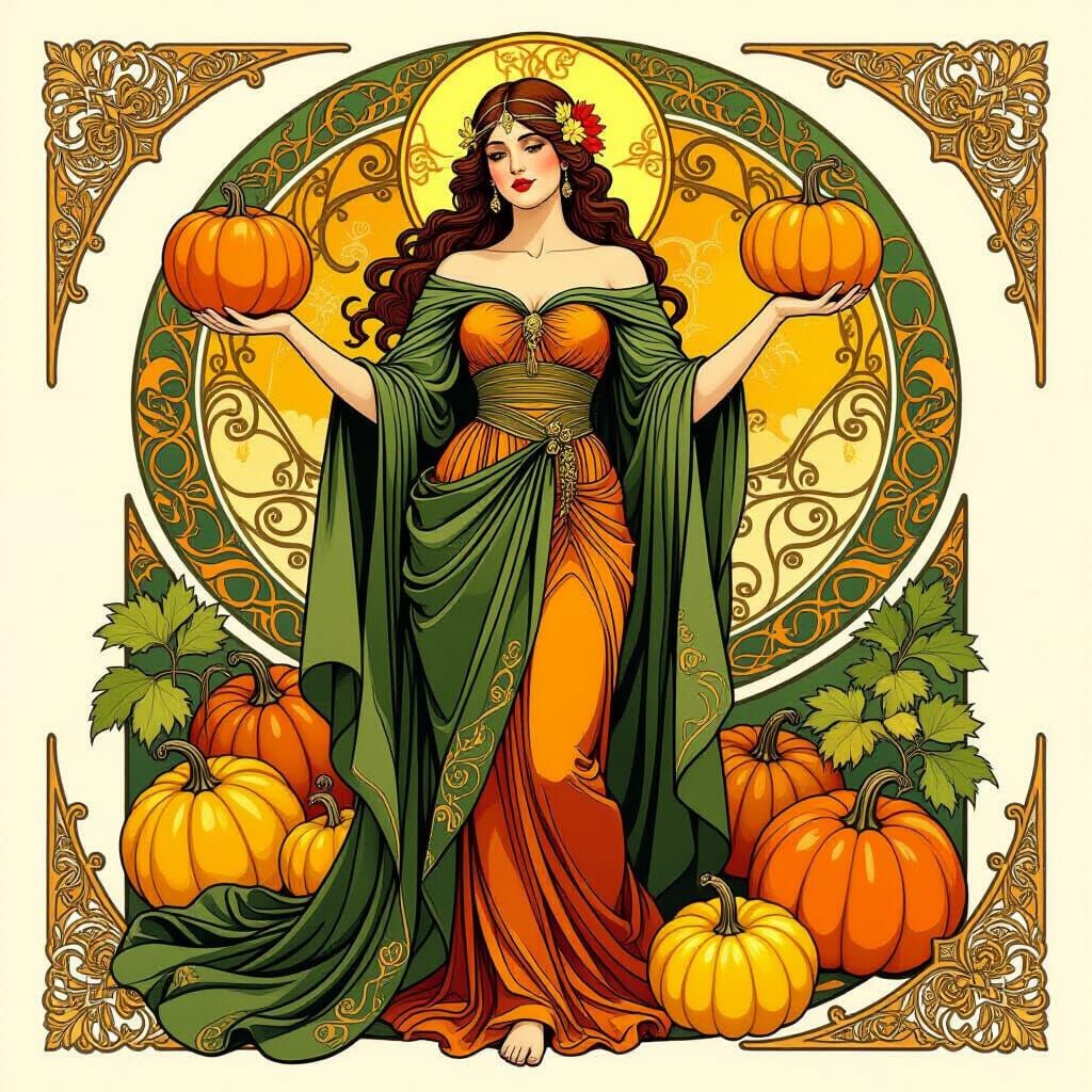 Winter Squash Goddess in Art Nouveau Style