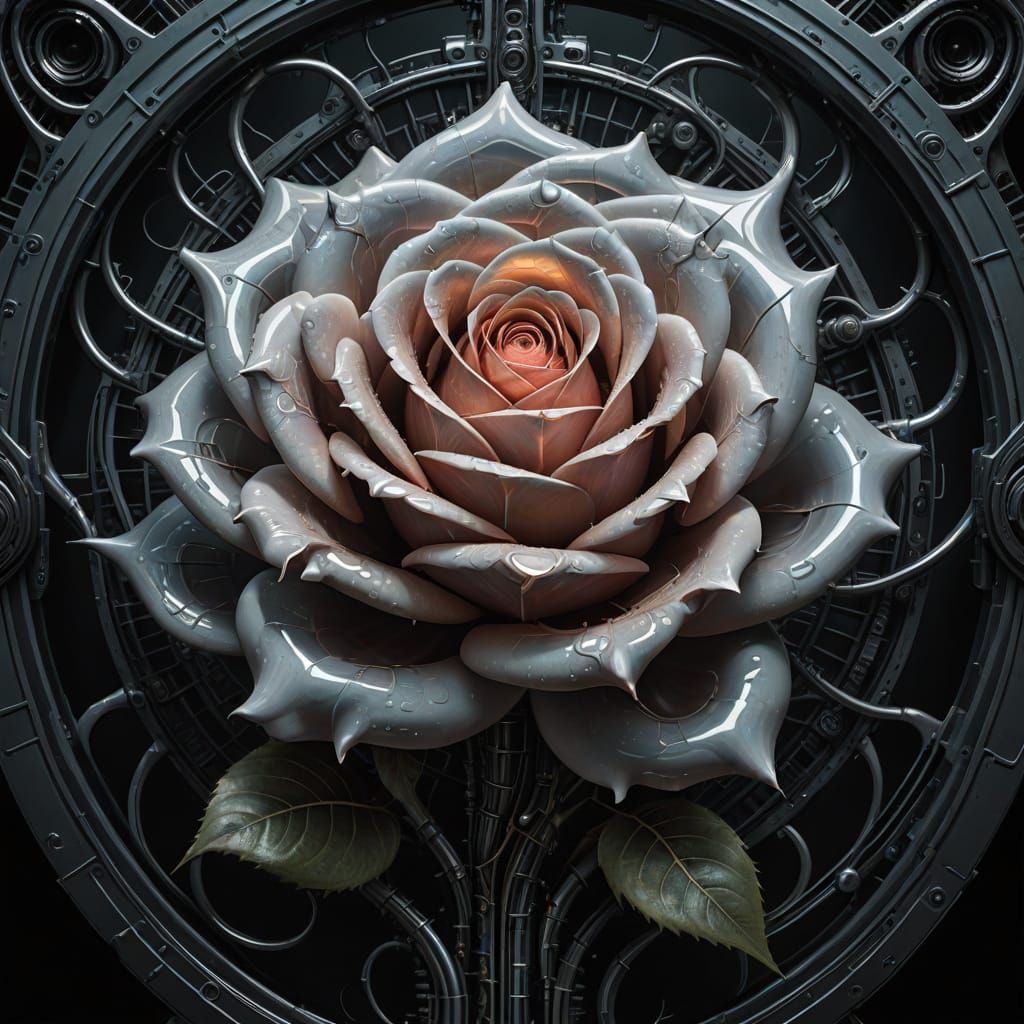 Rose in a Dark Futuristic Biomechanical Style