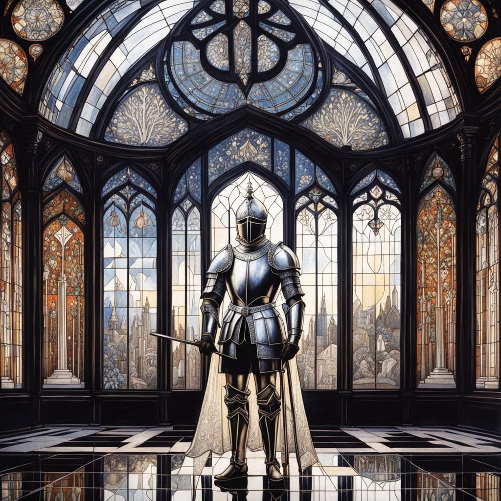 Knight in Glass Room, Golden Age Illustration