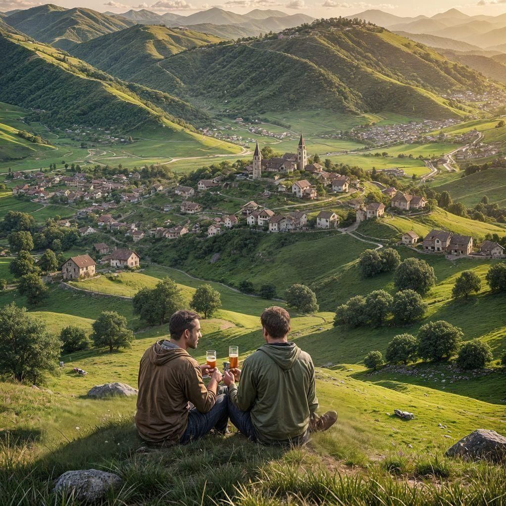 Men Enjoying Mountain View With Beers