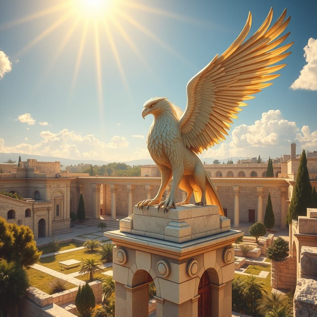 Majestic Griffin Above Renaissance-Style Jerusalem Temple