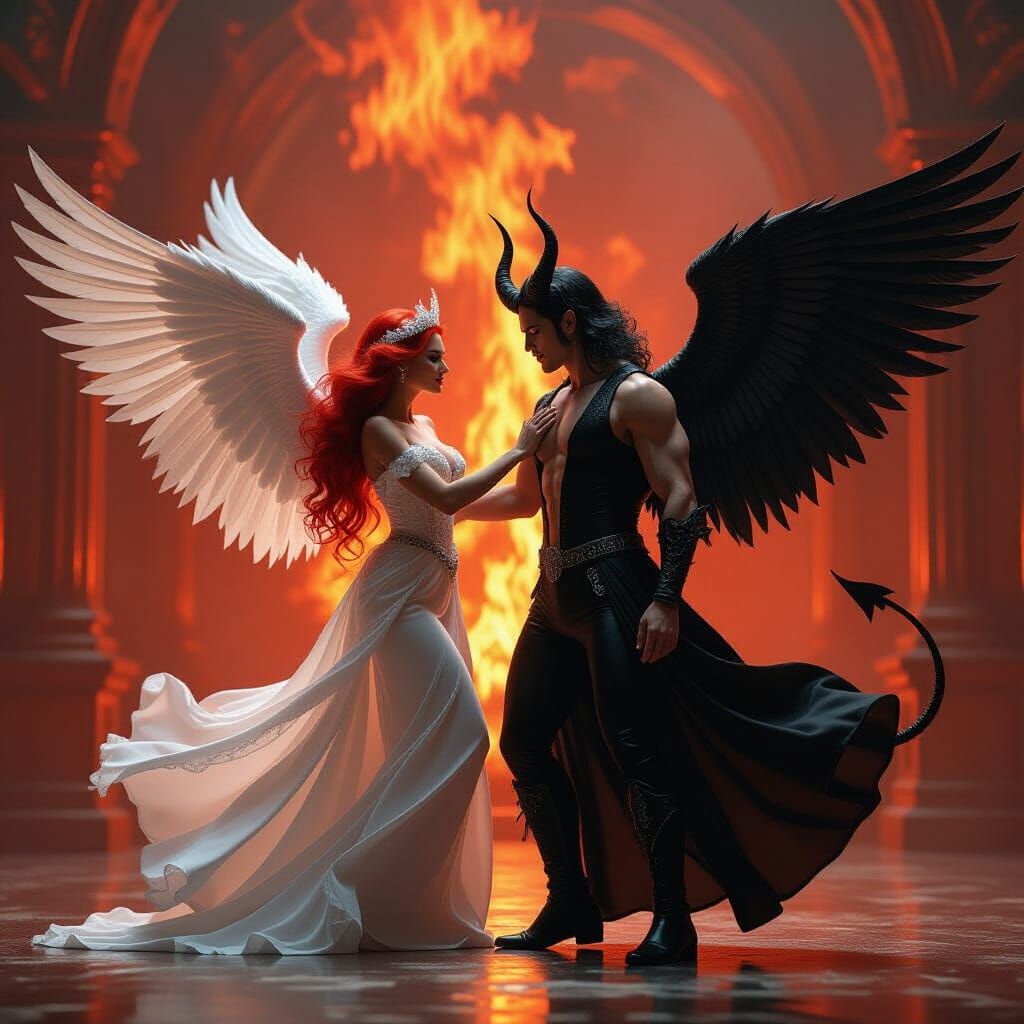 Angel and Devil Dance in Dramatic Stage Scene
