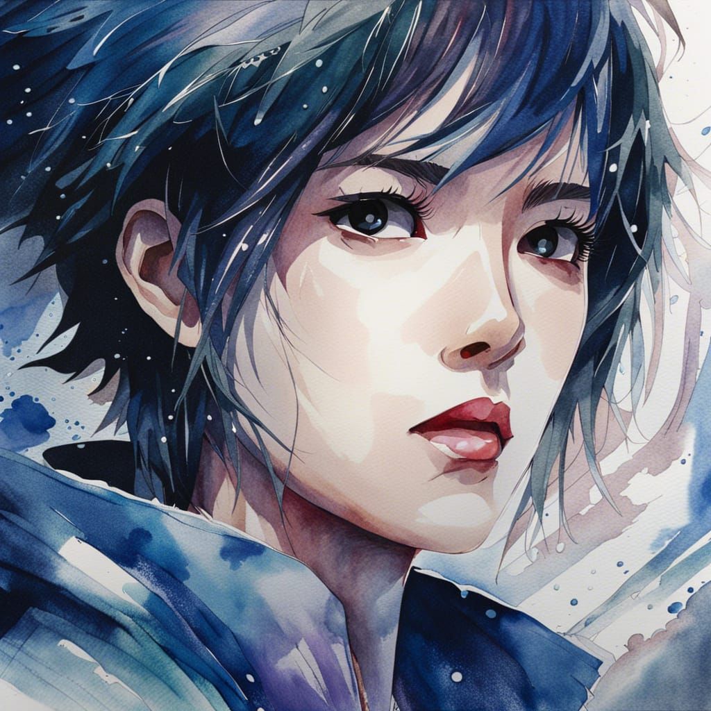 Moody Abstract Anime Art in Watercolor Style