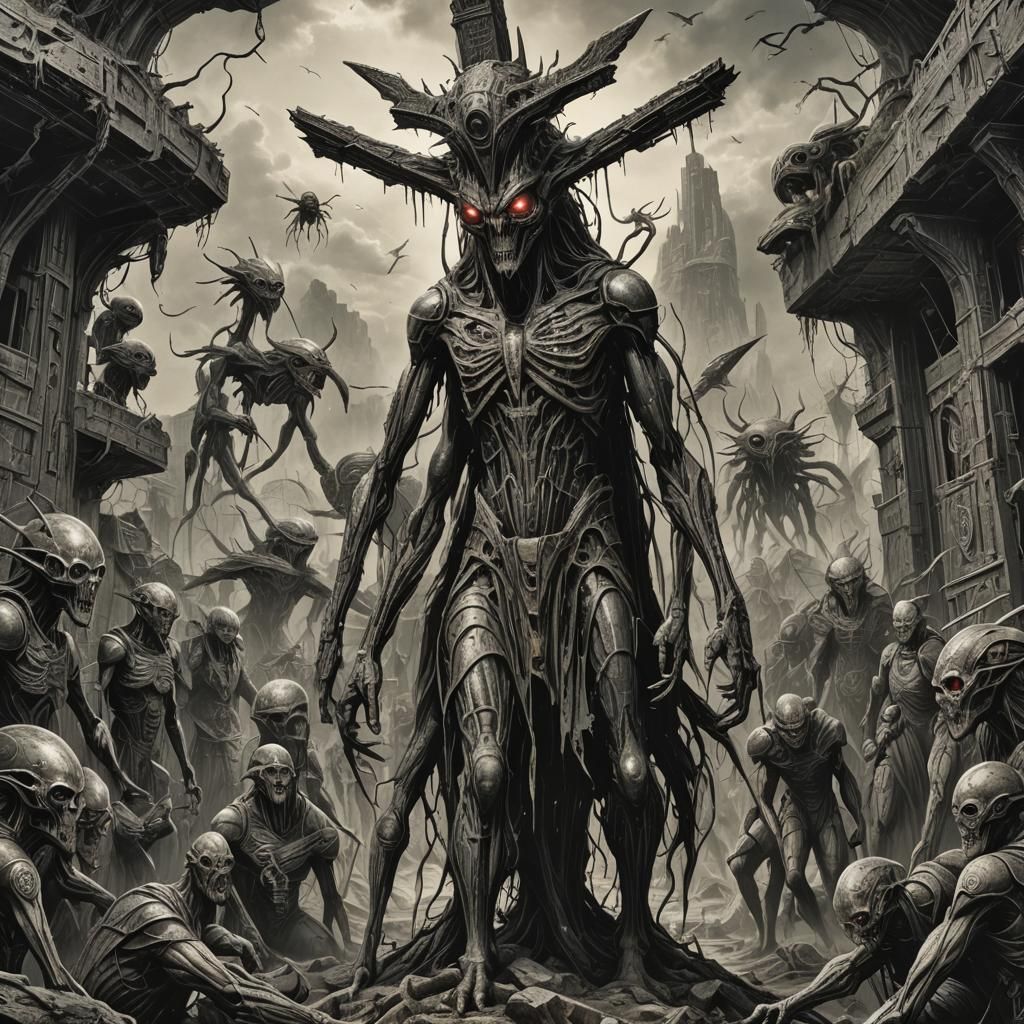 Crucified Pickled Aliens: A Sci-Fi Horror Scene