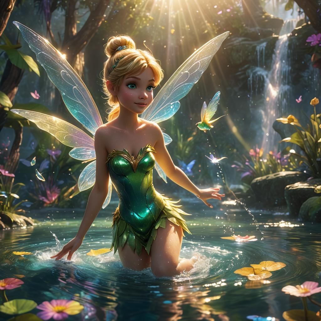 Tinkerbell Swimming in an Enchanted Lagoon