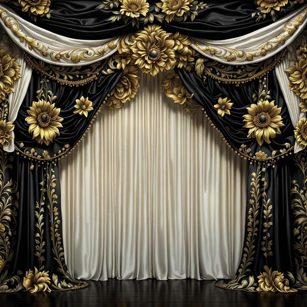 Ornate Silk Curtains with Floral Embroidery in Psychedelic A...