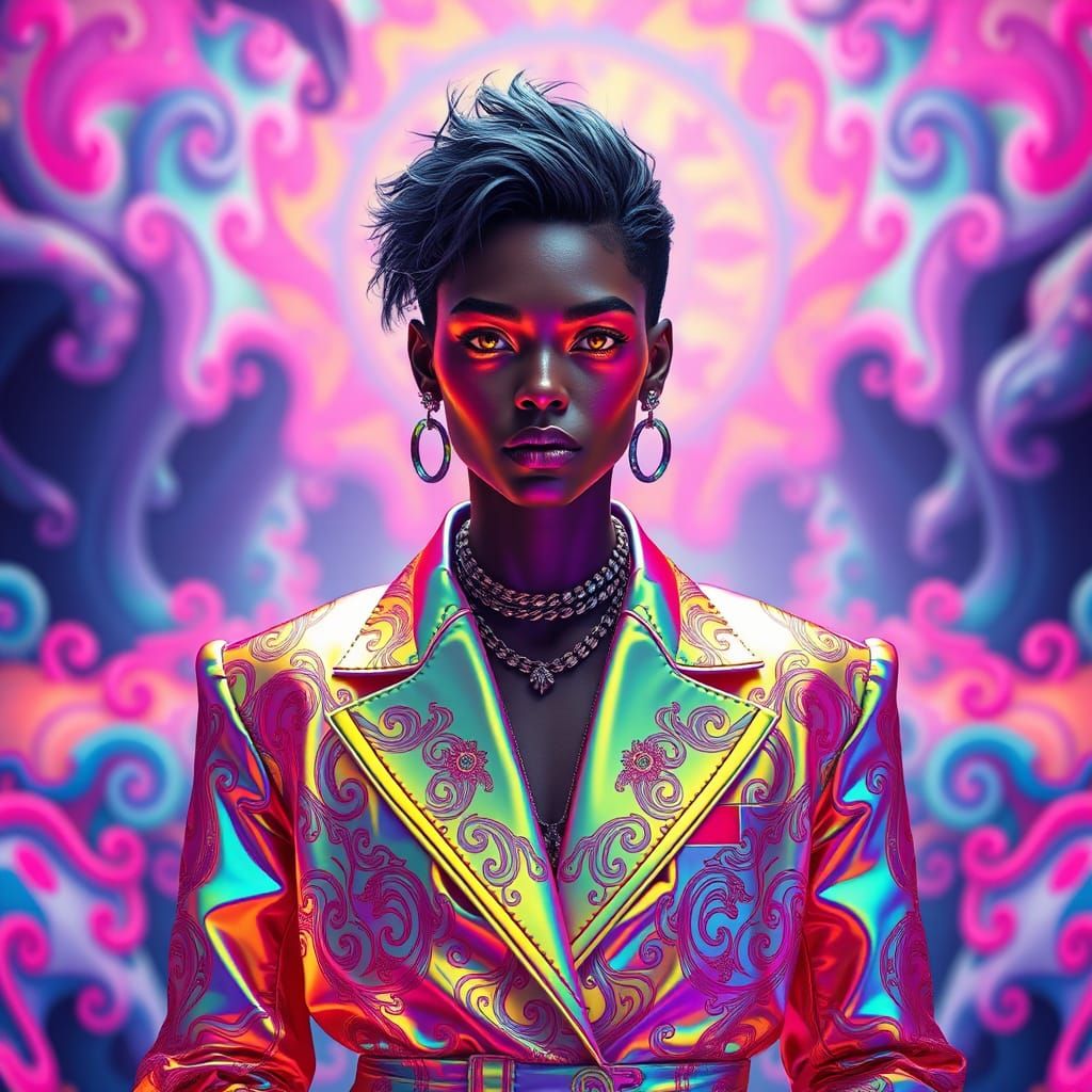 Psychedelic Fashion Model in Retro-Futuristic Style