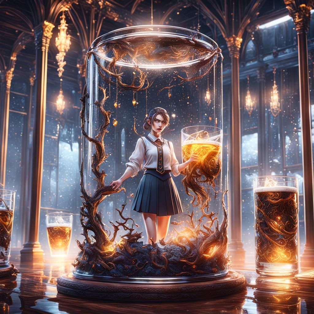 School Girl in Glass: Midnight Fantasy Art