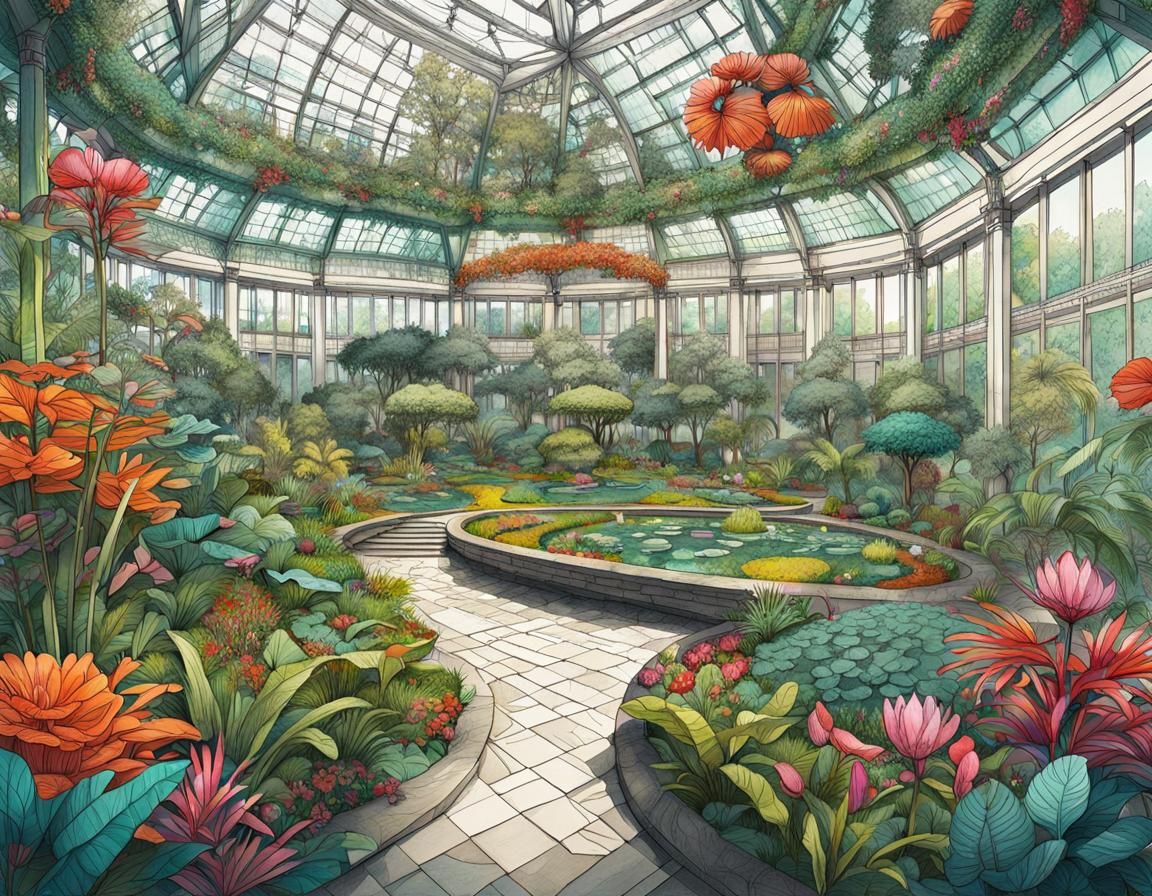 Botanical Garden, Currier and Ives Colorful