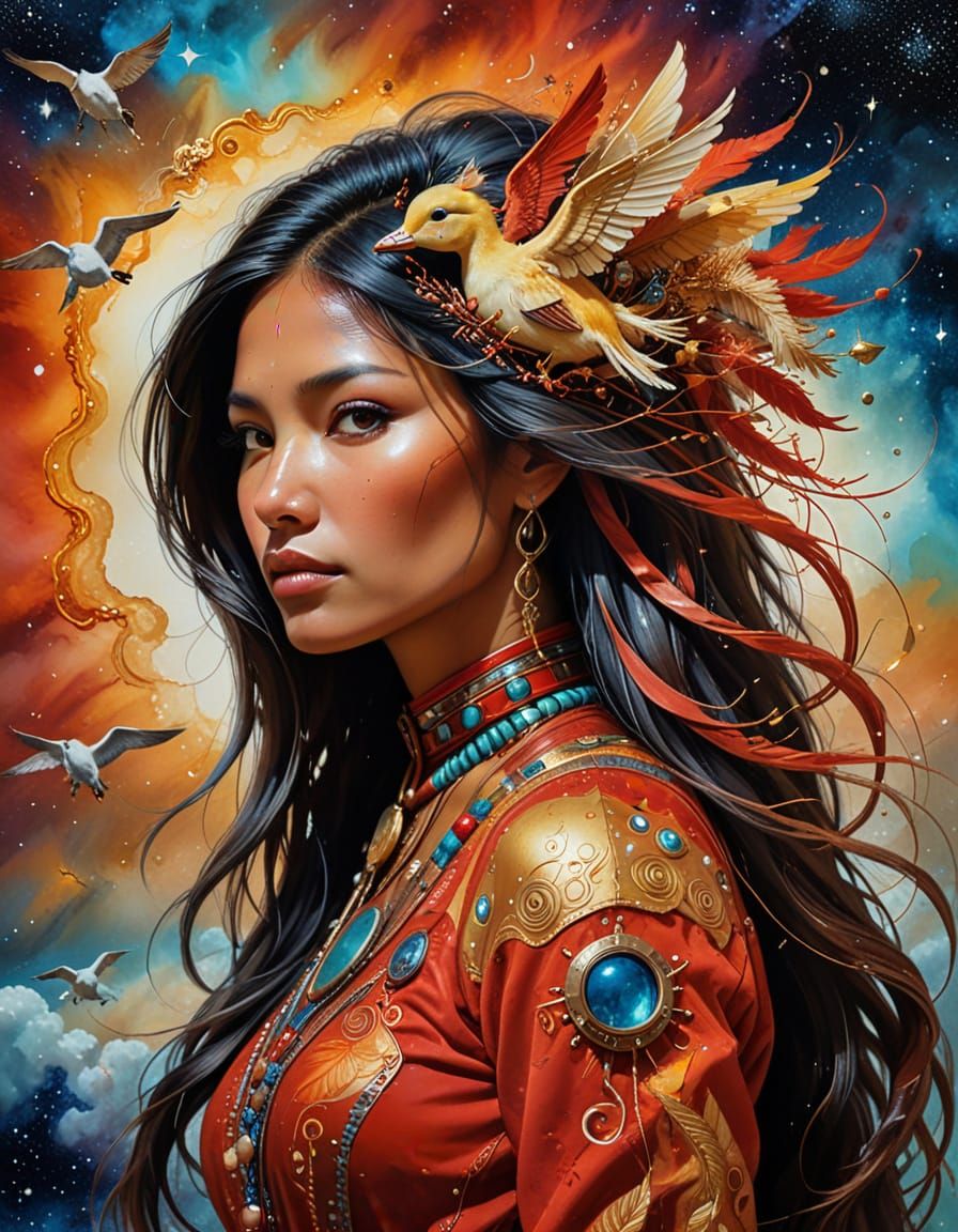 Surreal Native American Woman in Space Art