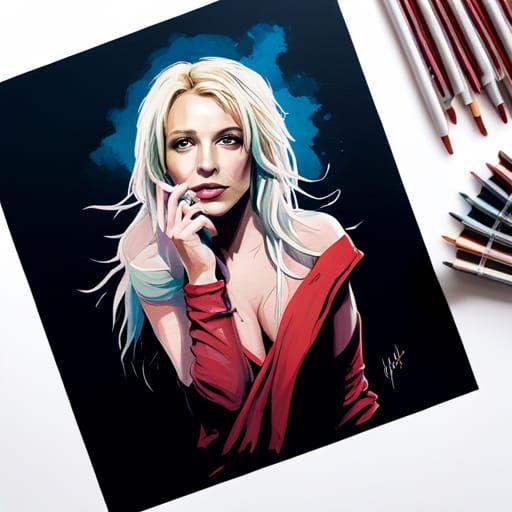 Anime Britney Spears Gouache Painting