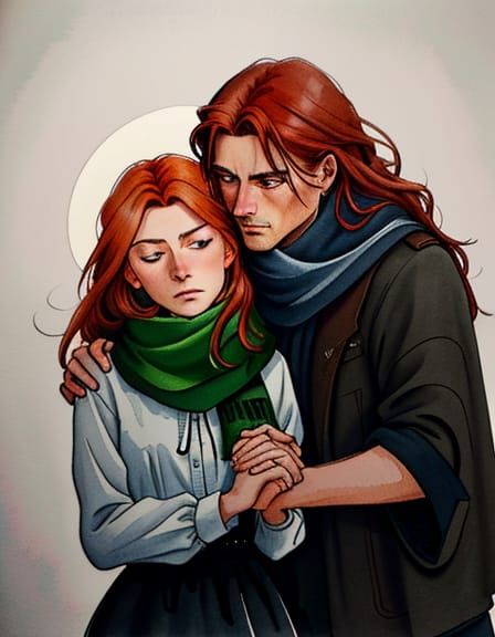 Romantic Watercolour of Eino and Valentina Embrace