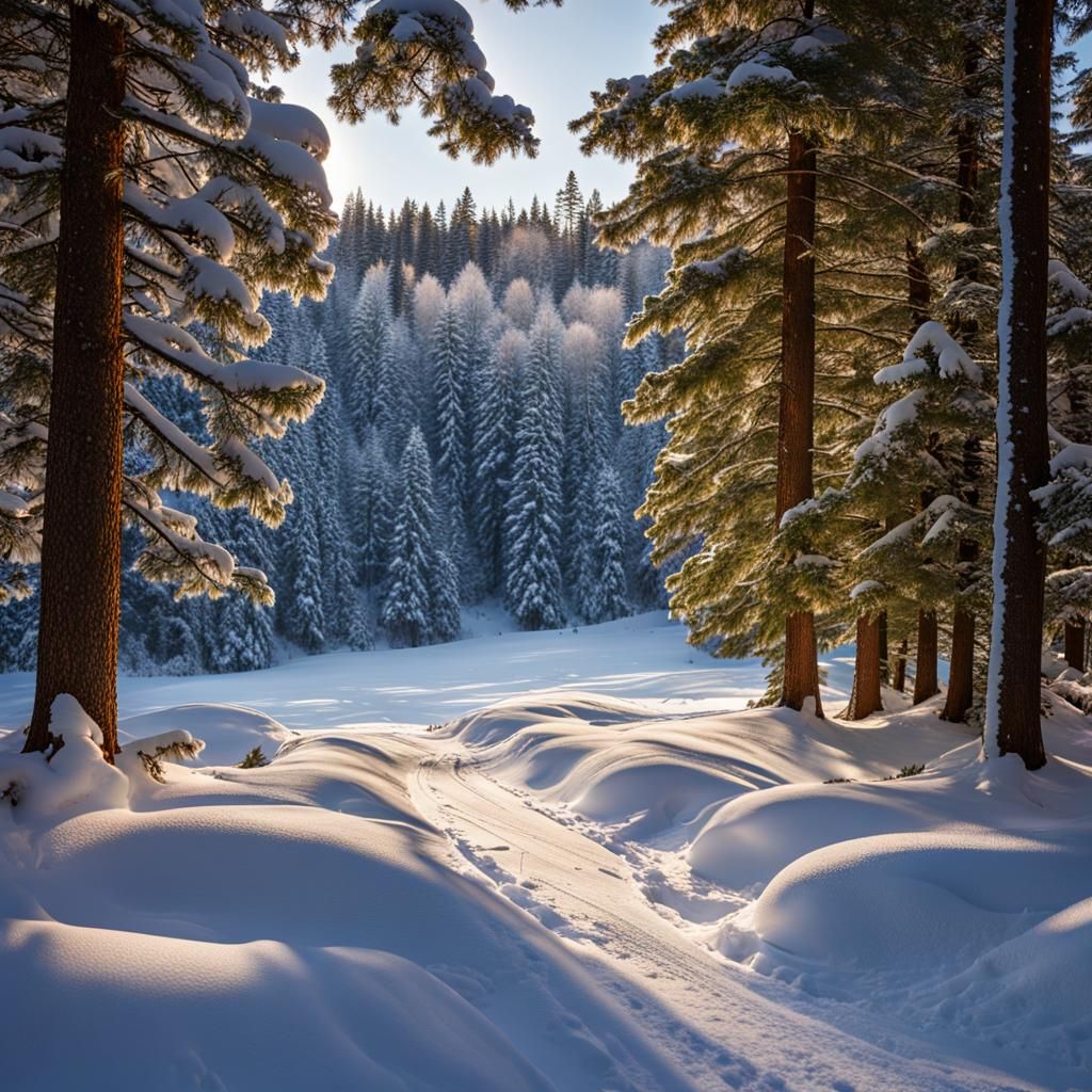 Snowy Path Through the Alps: A Winter Wonderland
